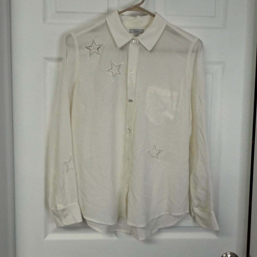 Rails 100% Silk Star Cutout Embroidered Button Down Blouse Ivory White Small